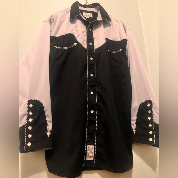 Panhandle Slim - Men’s Medium - Pearl Snap Western Wear Shirt - Black & White - - Picture 9 of 16